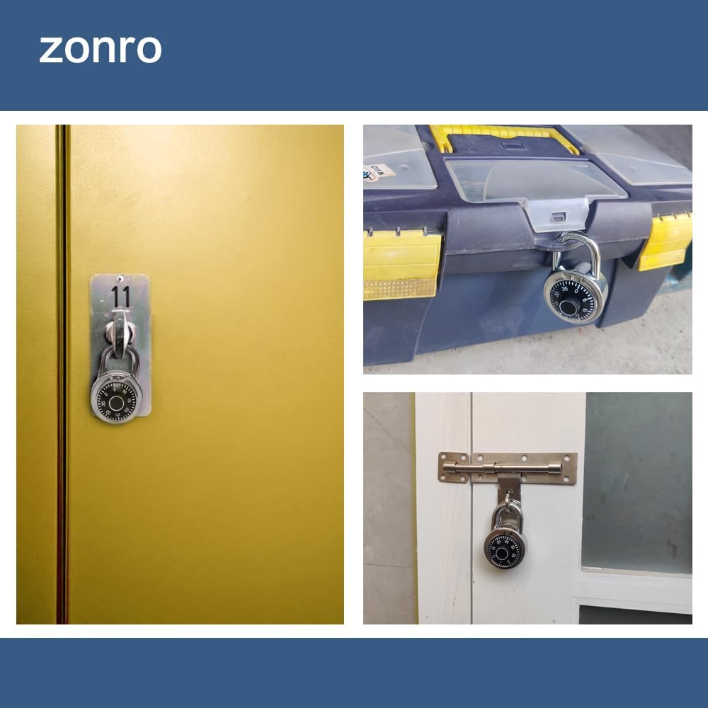 ZonRo Locks Combination Padlock, Fixed Dial Combination Padlock 8 Pack,3 Digit Code Standard Dial Combination, 2 in Wide. 3 in Height, Black Turntable, Lock for Gym & Locker, School, Toolbox