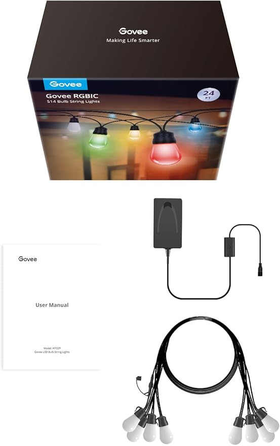 Govee Smart Outdoor String Lights H7029, 24ft RGBIC Outdoor Lights