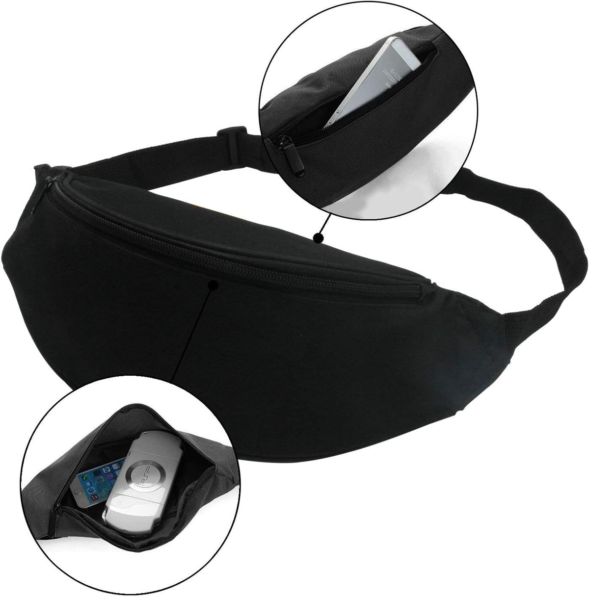 INNOLIFE Unisex Men Women Fashion Sporty Multi-purpose 2-Zipper Waist Belt Bag Fanny Pack Adjustable Strap for Sport Hiking Traveling Passport Wallet(3-pack Black purple Red)