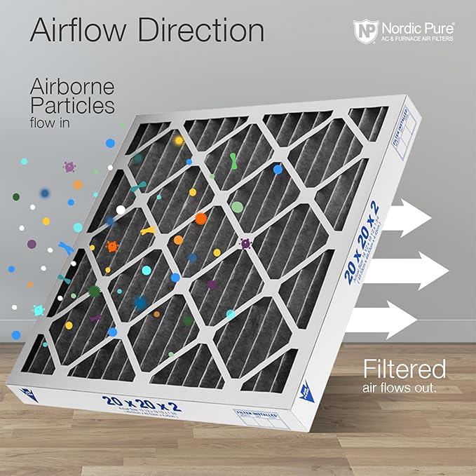 Nordic Pure 16x20x2 (Actual Size: 15 1/2 x 19 1/2 x 1 3/4) Furnace Air Filters MERV 8 Pleated Plus Carbon 3 Pack