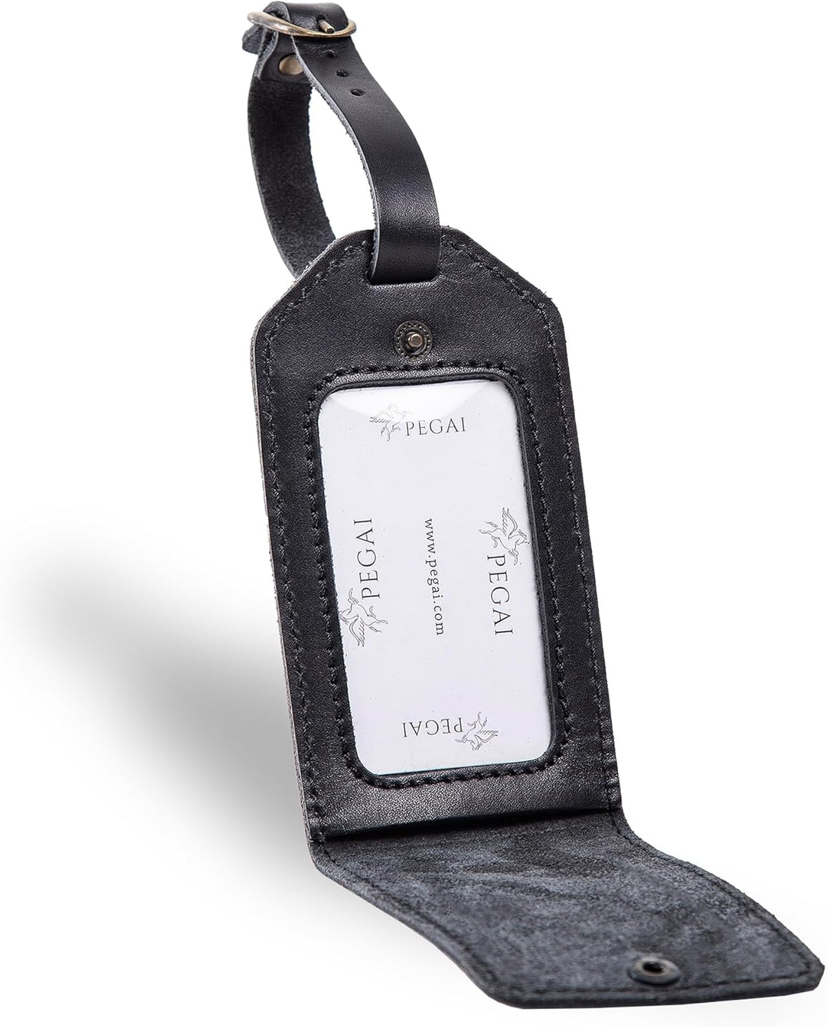 PEGAI Personalized Leather Luggage Tags for Suitcases | Handmade Travel Essentials Luggage Tag- Secure With Snap Closure and Easy Attachment to Suitcase, Travel Backpack, Handbag | Bond (Charcoal)