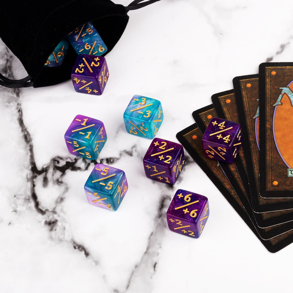 24 Pieces MTG Dice Counters Magic The Gathering Counter Status Tokens Starry Sky D6 Dice Set for MTG Cards Game Night Accessories(Turquoise&Lilac, Navy&Purple)