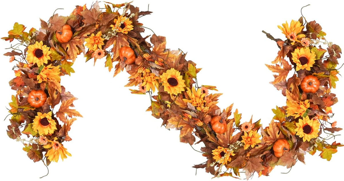 Uieke 28 Inch Fall Wreath for Front Door Outside Large Artificial Autumn Wreath with Orange Sunflowers Maple Leaves Pumpkins Fall Decoration for Home Farmhouse Door Wreath for Harvest Thanksgiving