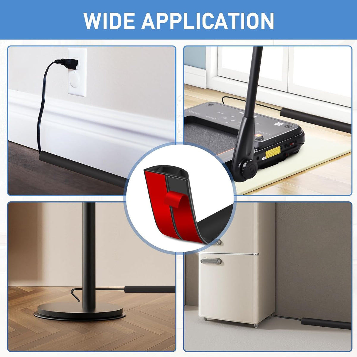 Floor Cord Cover Self Adhesive Cord Hider Floor Extension Cord Covers for Floor Power Cord Protector Cable Management Prevent Cable Trips Cable Cavity 0.59" W x 0.31" H (Black, 10Ft)