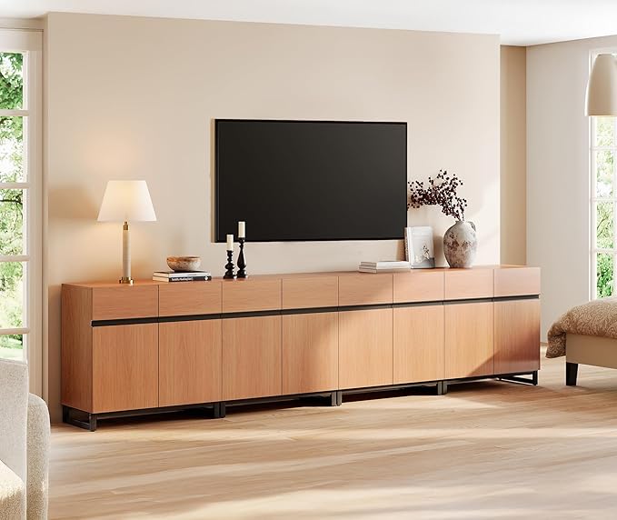 WAMPAT Modern TV Stand for TVs up to 120 inch, 4 in 1 Wood Entertainment Center