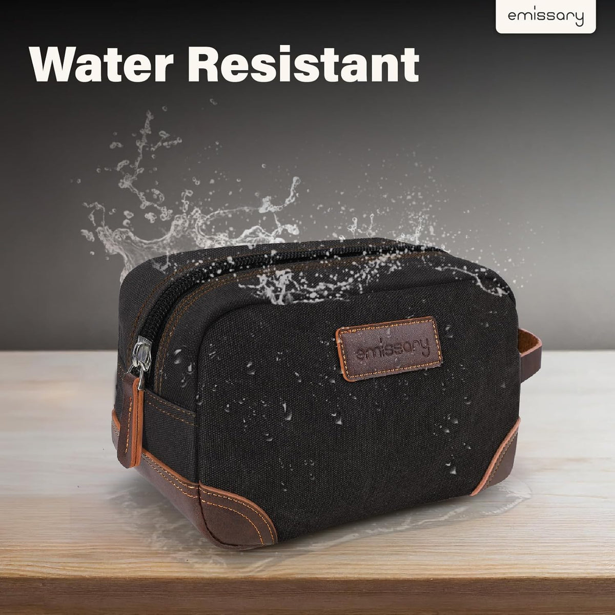 emissary Men's Toiletry Bag, Leather and Canvas Travel Toiletry Bag, Dopp Kit for Men, Travel Bathroom Bag Men's Shaving Kit, Travel Kit Small Bags for Men, Shaving Bag for Travel Accessories (Black)