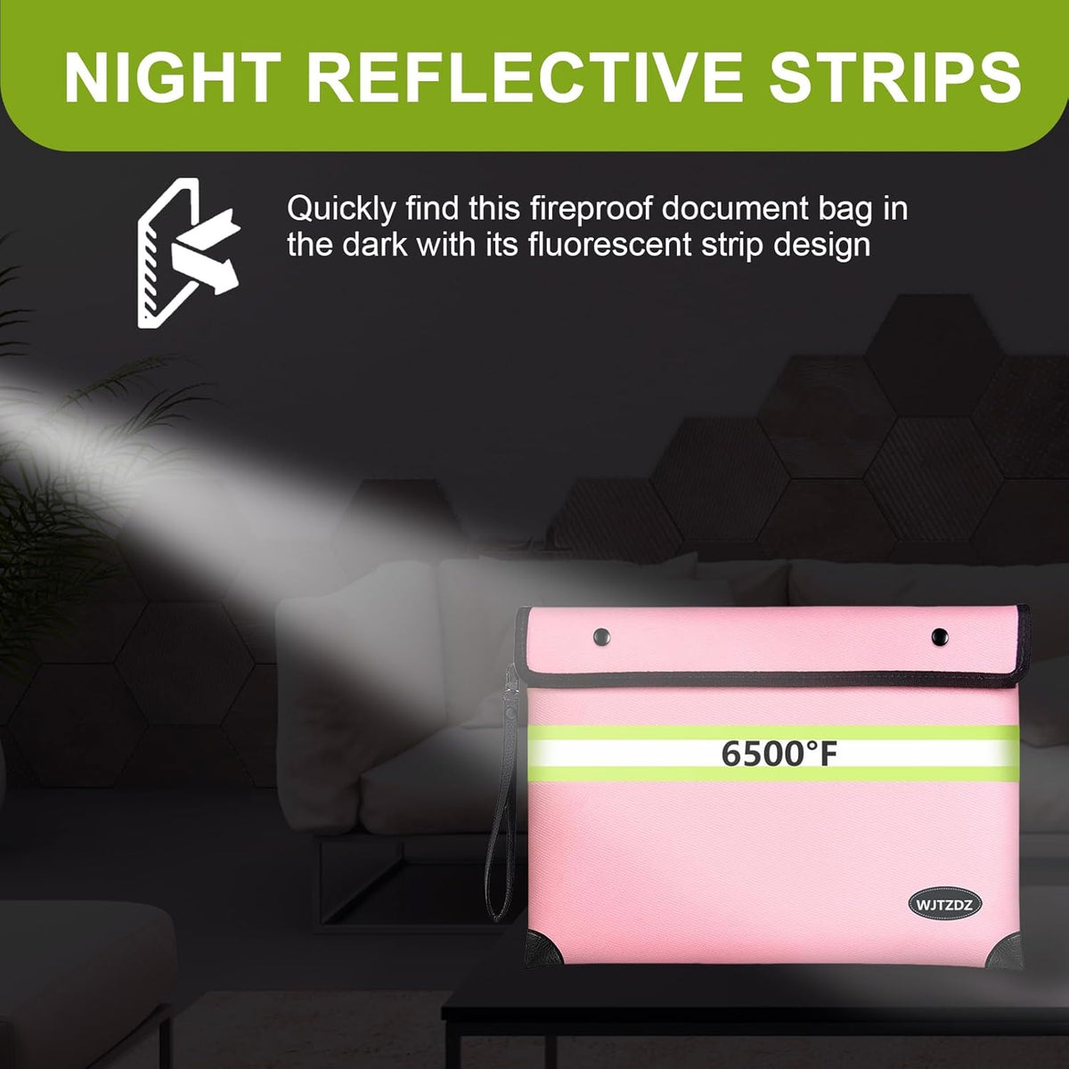 Upgraded Fireproof Money Bag,10 Layers of Heat Insulated Materials,6500F Fireproof,Waterproof Zipper,Reflective Strip,Document Bag with Handle for Cash,Important Documents(Not Suitable for A4 Files)