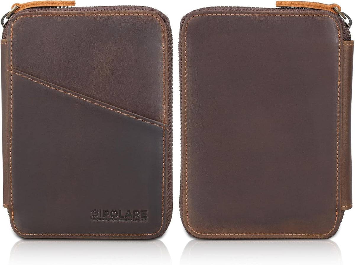 Polare Full Grain Leather Travel Passport Wallet RFID Blocking Passport Holder Soft Bifold Cover Case with YKK Zipper