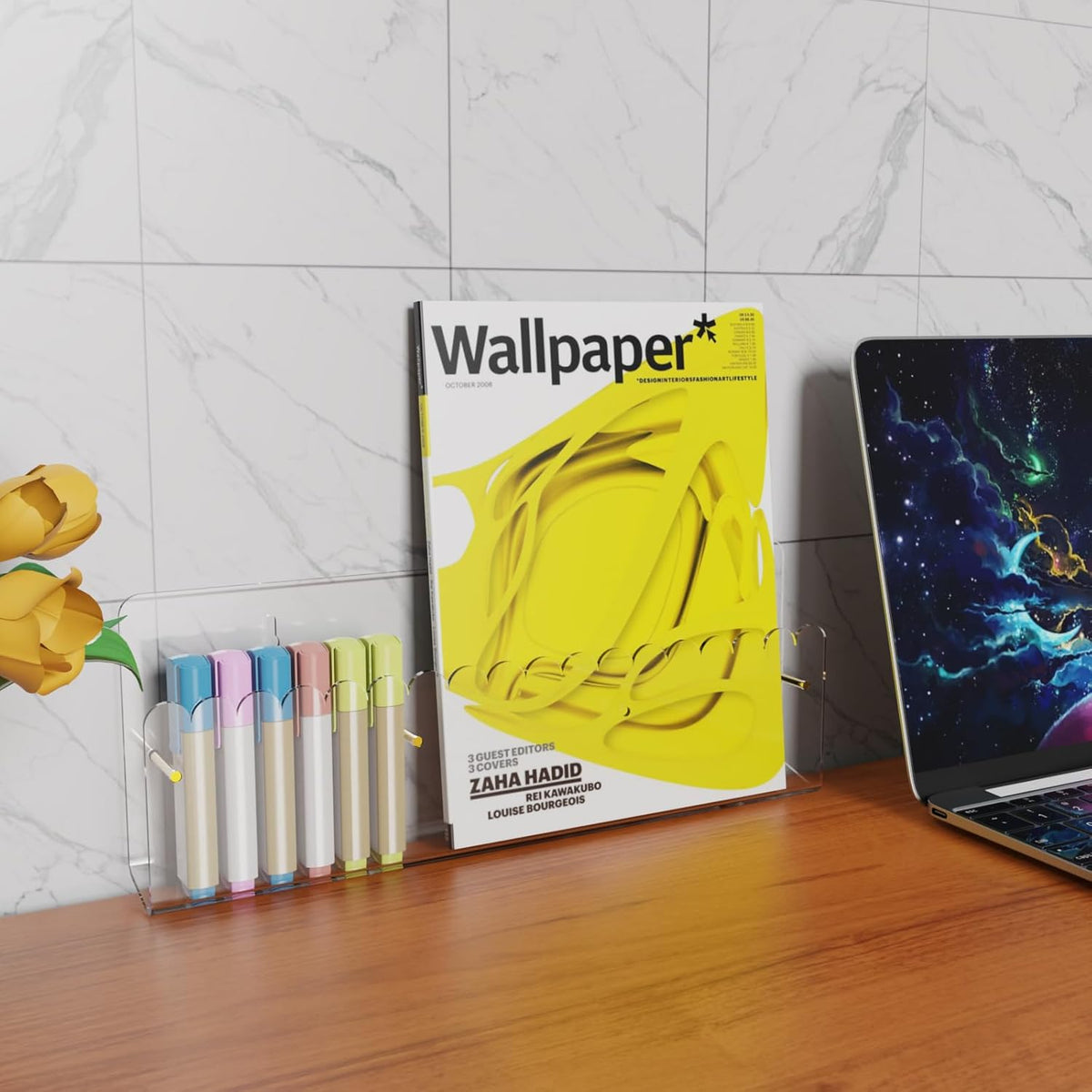 Brochure Holder Wall Mount, 2 Pack Acrylic Modular Flyer with Adjustable Magnetic Golden Bolt, Wavy Lace Pamphlet Display Stand for Organizer Trifold Flyer, Document, Leaflet, 3 Slots