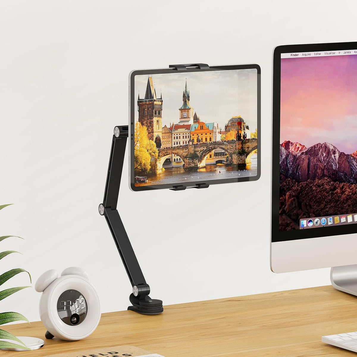 Tablet Stand Holder, Adjustable Foldable Tablet Arm iPad Desk Mount with 360°Rotate Base, Phone Holder iPad Stand for Desk and Bed, Compatible with Tablets, Phones or Other 4-15.6" Device