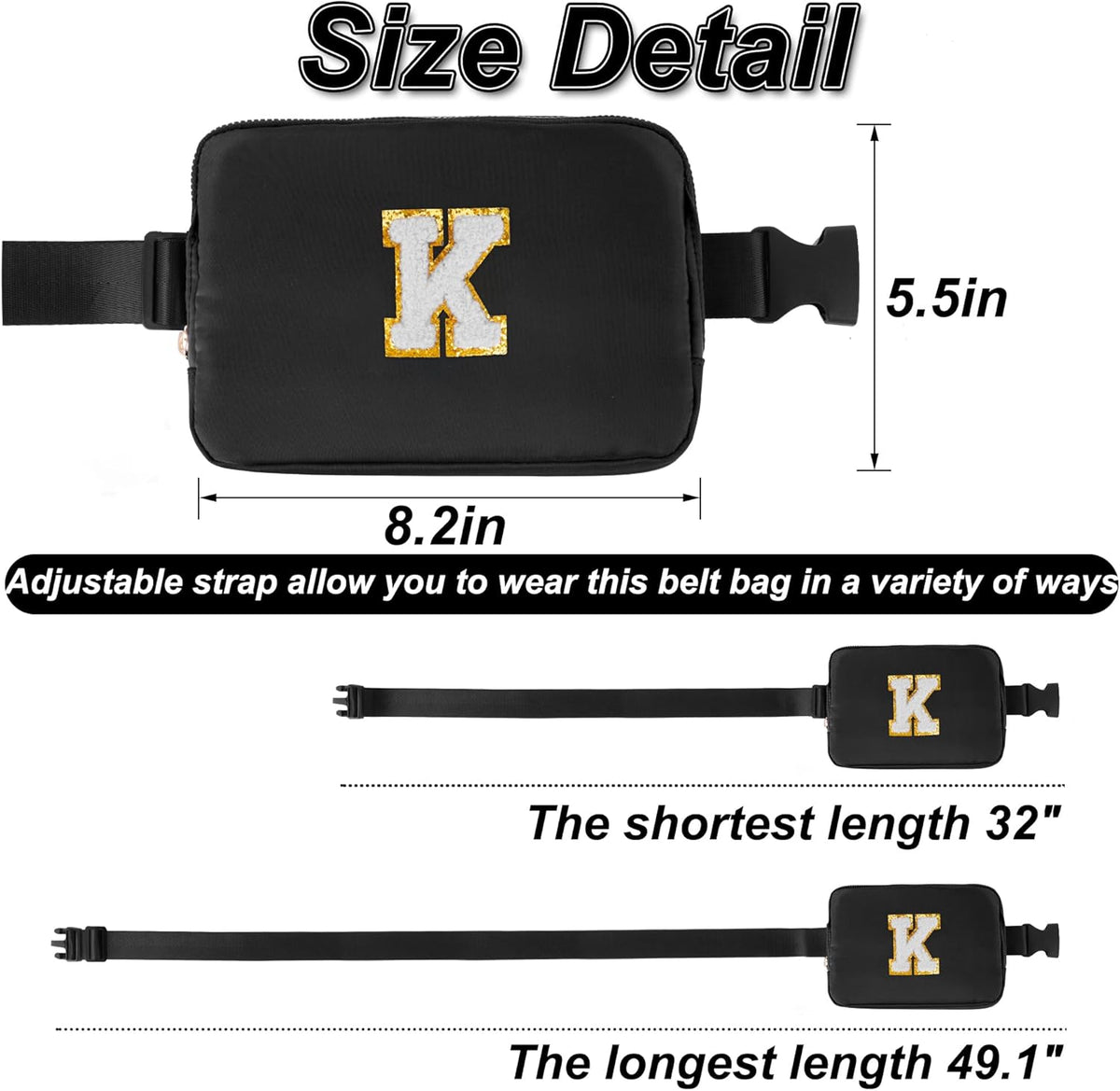 Fathers Gifts from Son Personalized,Dad Gifts for Fathers,Fathers Gifts for Dad Him,Cross Body Bags Belt Bag,Initial White K,Black Bag