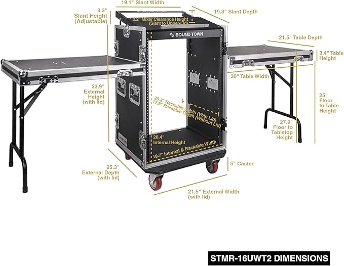 Sound Town Heavy-Duty 1/2" Plywood 16U PA DJ Rack/Road ATA Case