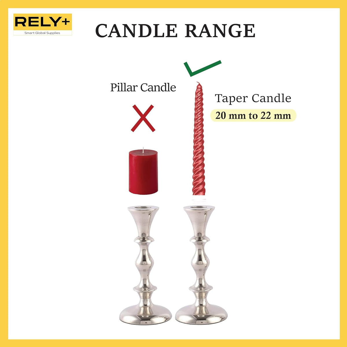 Rely+ Silver Candle Holders Set of 2 Decorative Centerpiece Table Candlesticks Holders for Taper Candles Home Decor Easter Candle Holders for Dinner Party Wedding Decorations