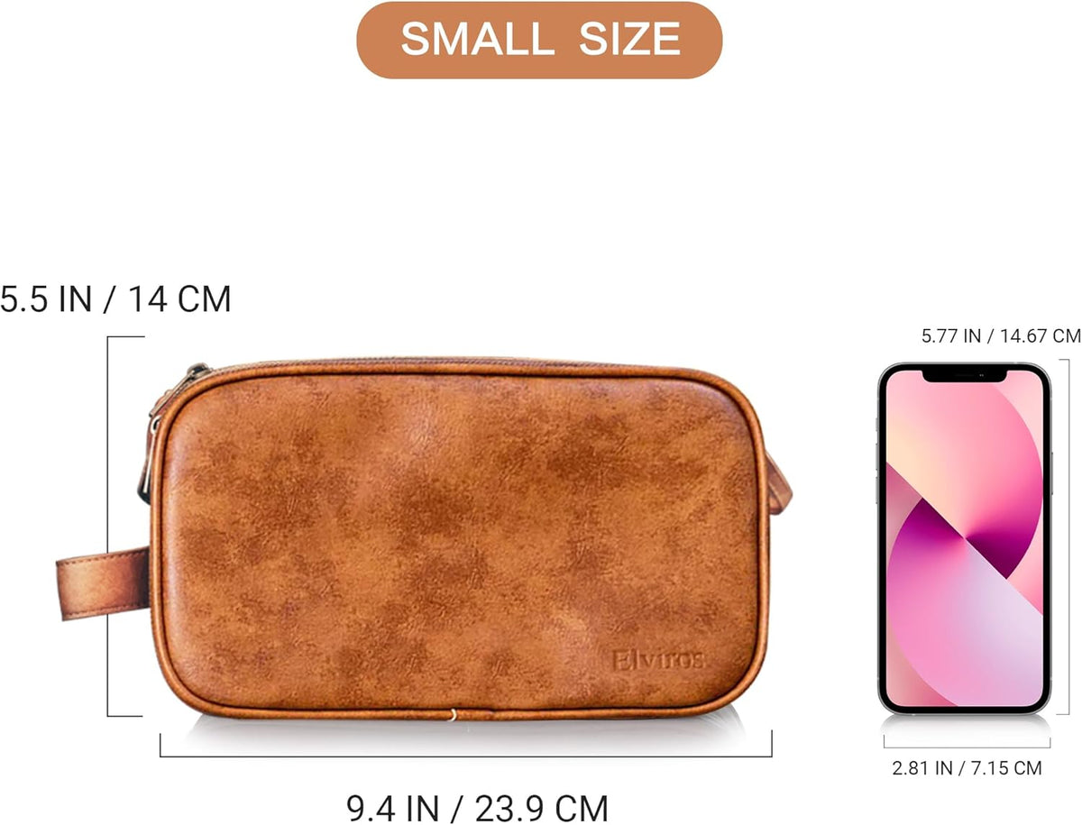 Elviros Travel Toiletry Bag for Men, Shaving Dopp Kit Water-resistant Bathroom Small Toiletries Organizer PU Leather Cosmetic Bags