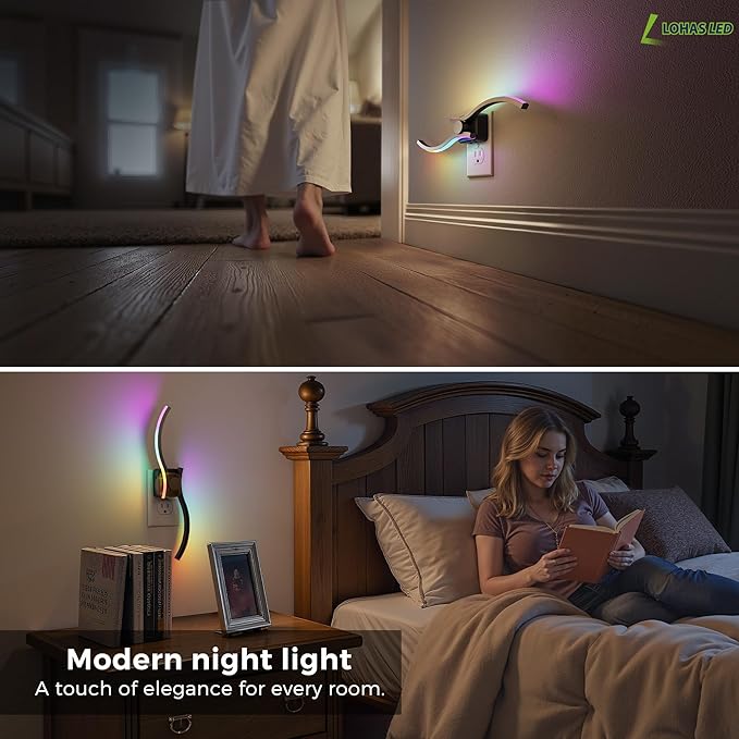 L LOHAS LED Night Light, 2 Pack Night Lights Plug into Wall, Modern Nightlight