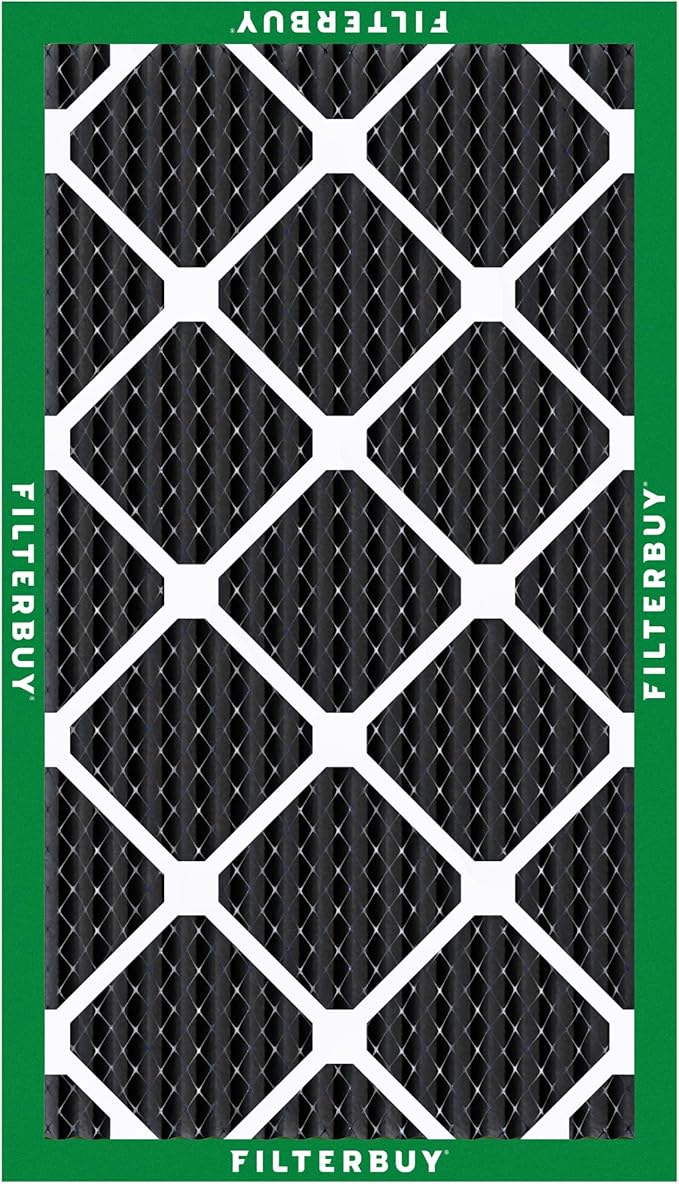Filterbuy 16x25x1 Air Filter MERV 10 Odor & Allergy Defense with Activated Carbon (12-Pack), Electrostatic Pleated HVAC AC Furnace Filters Replacement, Made in USA (Actual Size: 15.50 x 24.50 x 0.75)
