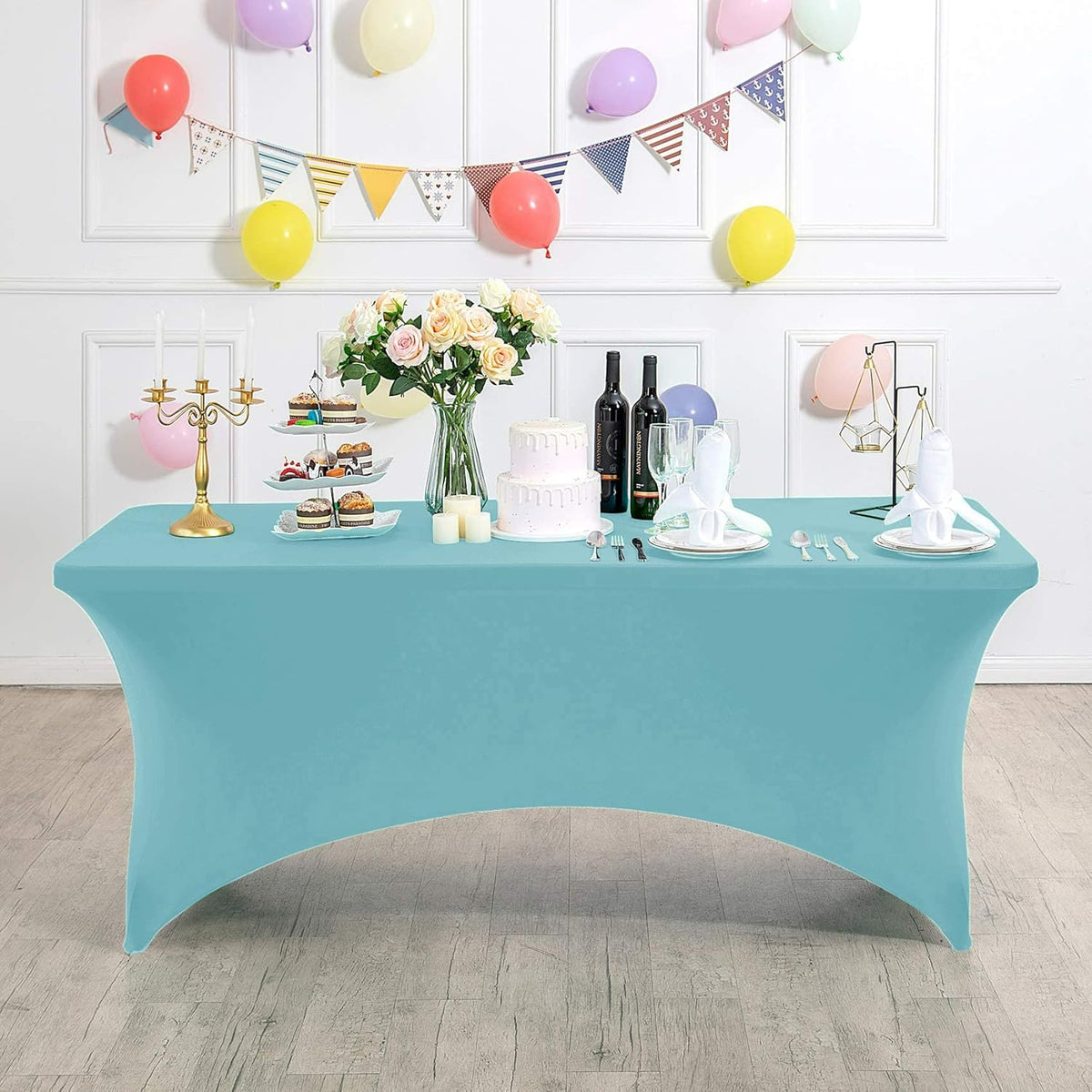 Spandex Table Cover for 8FT or 4ft or 6ft Table Universal Fitted Stretch Tablecloth for Party, Banquet, Wedding and Events-Aqua