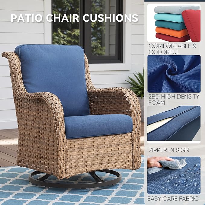 9-Piece Outdoor Patio Cushion Set - Fade & Water Resistant with Removable Olefin Cover, 22x24x4 Inch Memory Foam Cushions for Wicker Sectional Sofa – Blue/Regular
