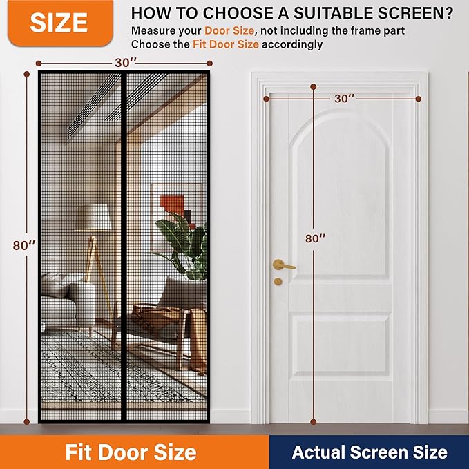 Magnetic Screen Door,Fiberglass Screen Door Mesh,Keep Bugs Out, Heavy-Duty Mesh