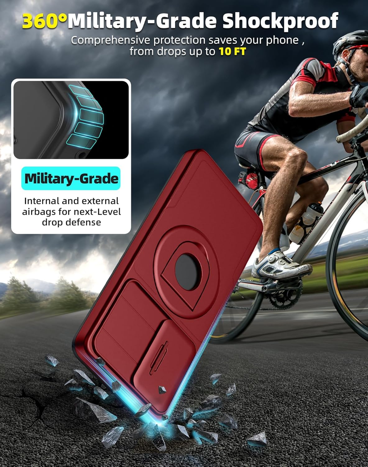 for Samsung Galaxy S22 Plus Case Magnetic Compatible with MagSafe Wireless Charging,with Screen Protector,for S22+Plus Case with Stand Ring+Camera Cover Shockproof Heavy Duty Protection Red