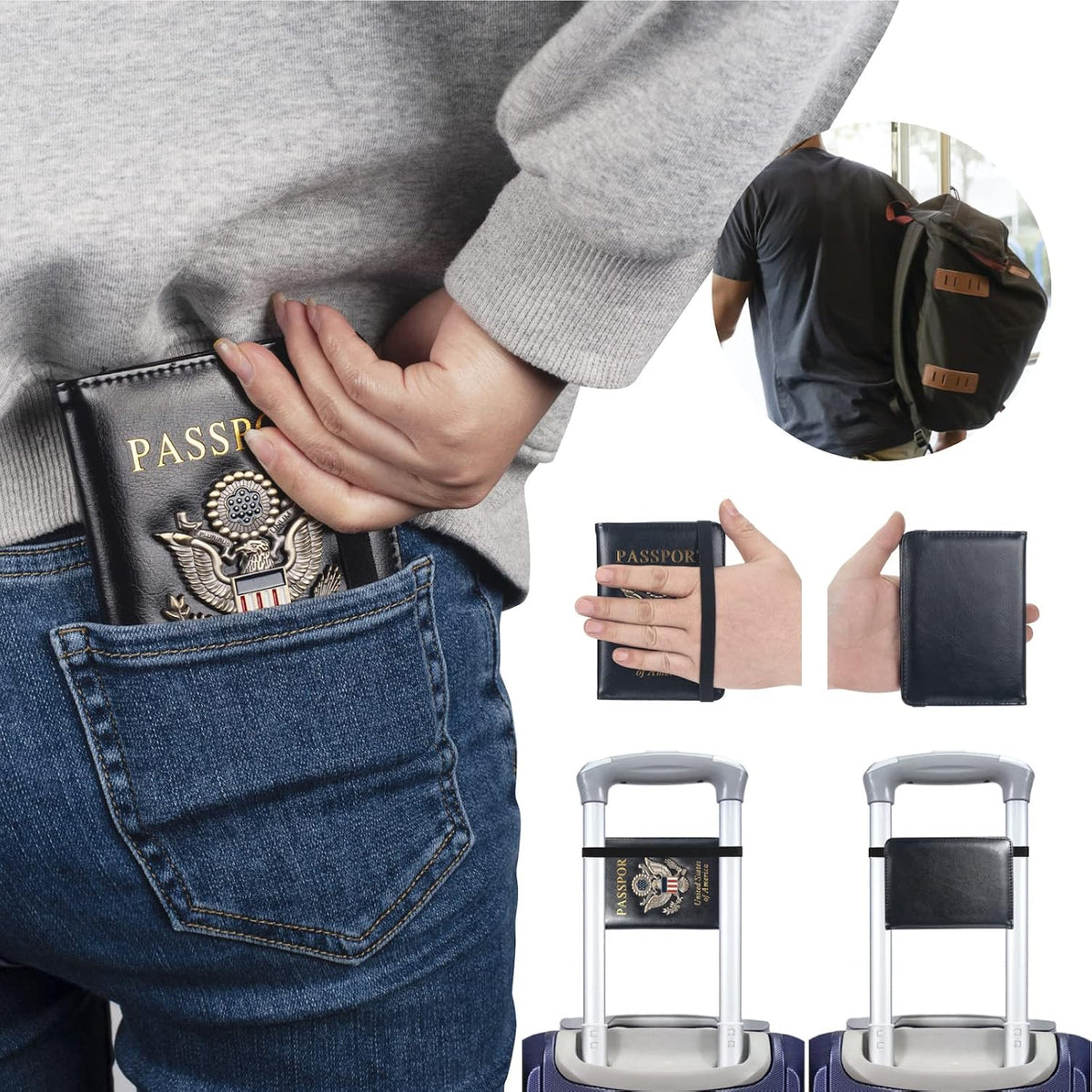 Passport Holder for Travel Men Women, RFID Blocking Passport Cover Leather Passport Wallet With 3D Metal Badge Waterproof Passport Case Travel Wallets Accessories Document Organizer (Black)