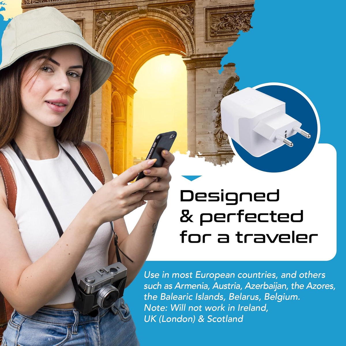 Ceptics Italy, Europe Travel Adapter Plug Set - 2 Pack - with 2 USB + USA Socket Input - Type L and Type C - Ultra Compact - Safe Grounded Perfect for Cell Phones, Laptops, Camera Chargers