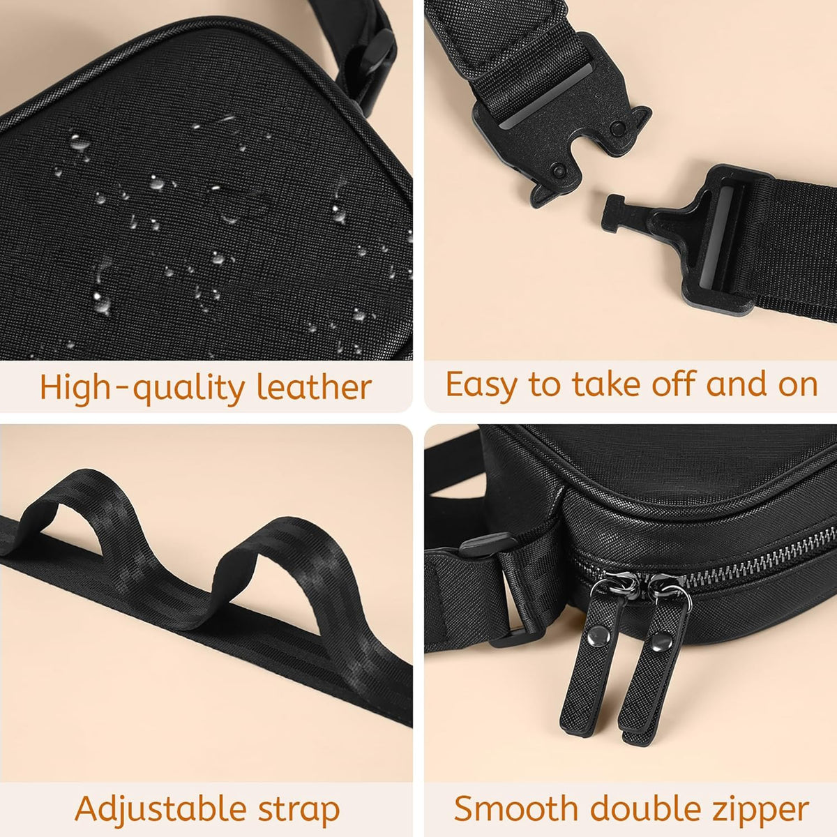 Cross Body Fanny Pack for Women, Fashion Waist Packs, Crossbody Bags, Belt Bag with Adjustable Strap (Black N)