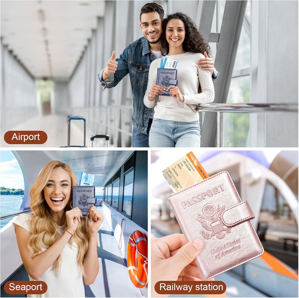 Herain Passport Holder for Travel Cruise Essentials, 2 Pcs Passport Cover Wallet Case Women Men Family, RFID Passports Book Card Holders Travel Accessorie Gifts Must Haves
