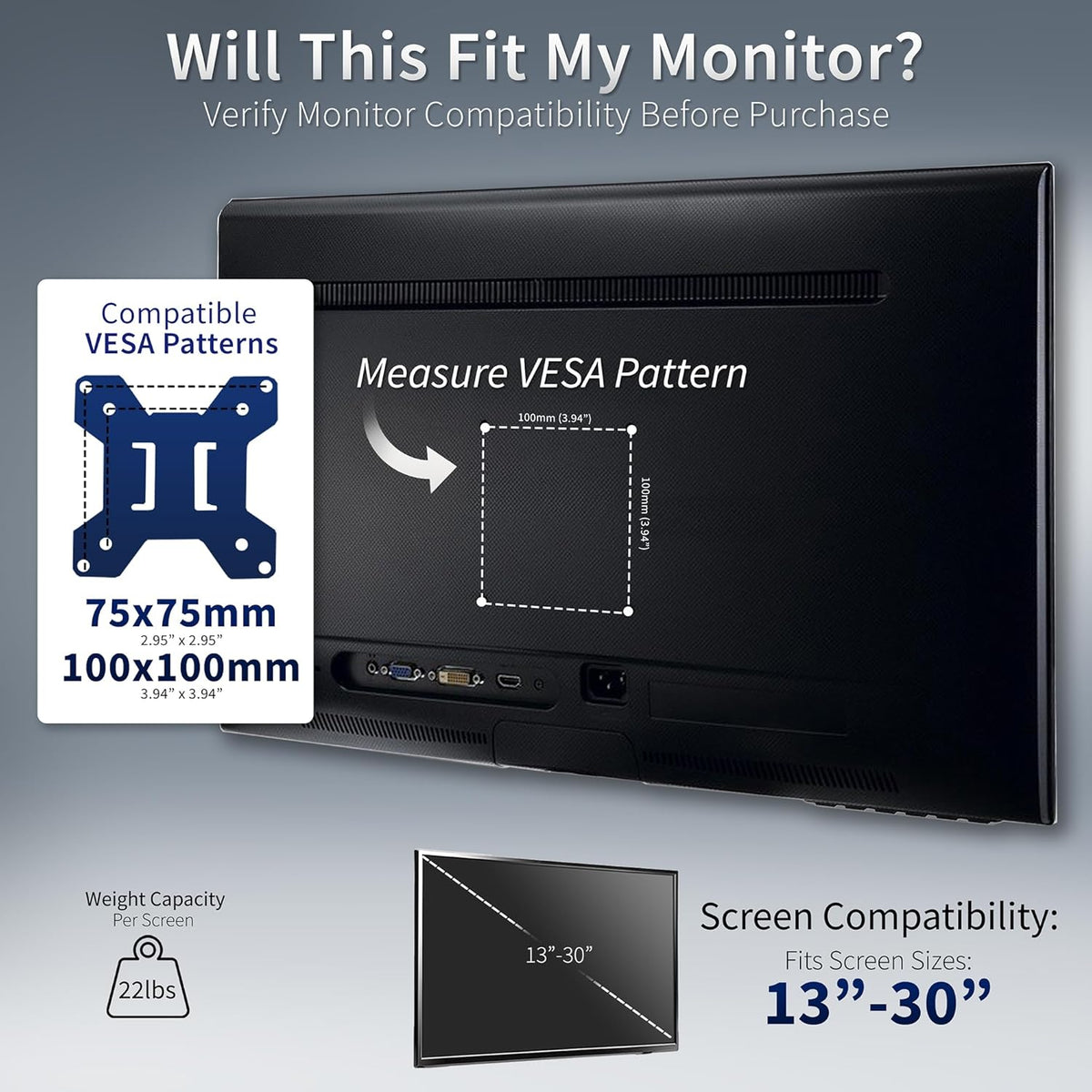 VIVO Dual Monitor Desk Mount, Heavy Duty Fully Adjustable Steel Stand, Holds 2 Computer Screens up to 30 inches and Max 22lbs Each, Gray Color, STAND-V002-GY