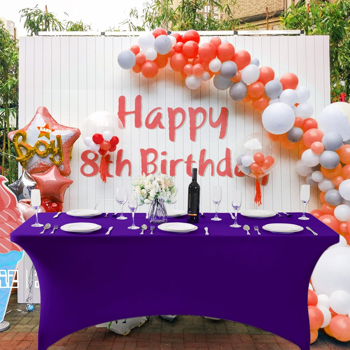SuperO 2Pack Waterproof Spandex Table Cover for 6FT Table Universal Fitted Stretch Tablecloth for Party, Banquet, Wedding and Events-Purple
