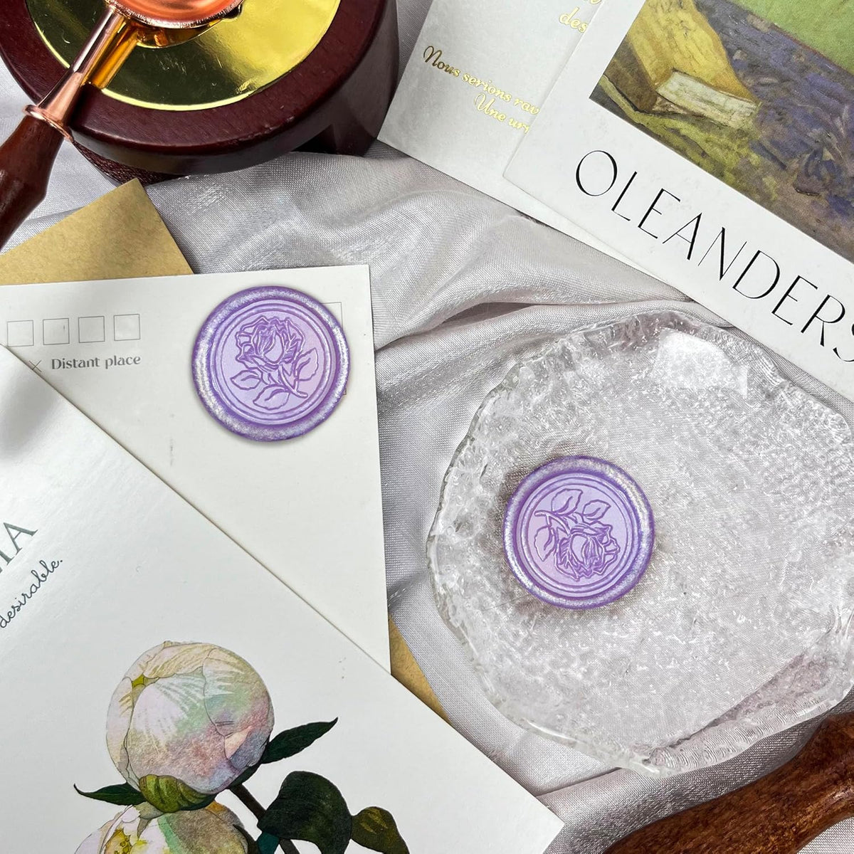 50pcs Purple Metal Vintage Wax Seal Stickers, Waterproof, Self Adhesive, for Wedding Invitations, Envelope, Gift Wrap, Christmas