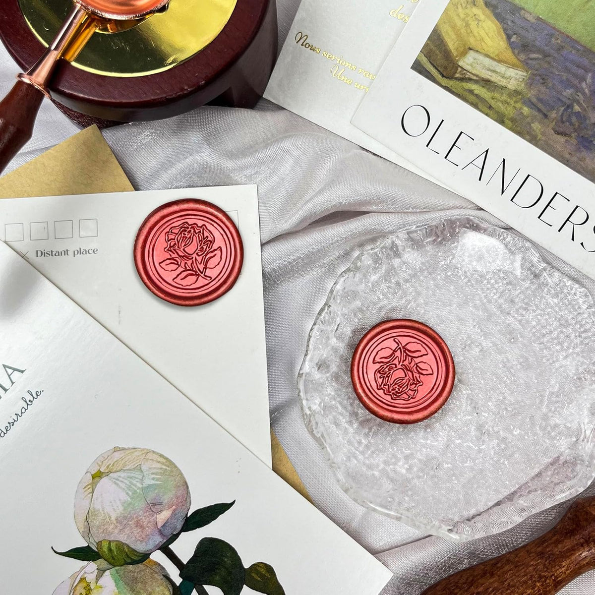 50Pcs Wax Seal Stickers Handmade Envelope Seals Self Adhesive Wax Stickers for Wedding Party Invitations, Envelope, Gift Wrap, Christmas(Rose Style, Red)