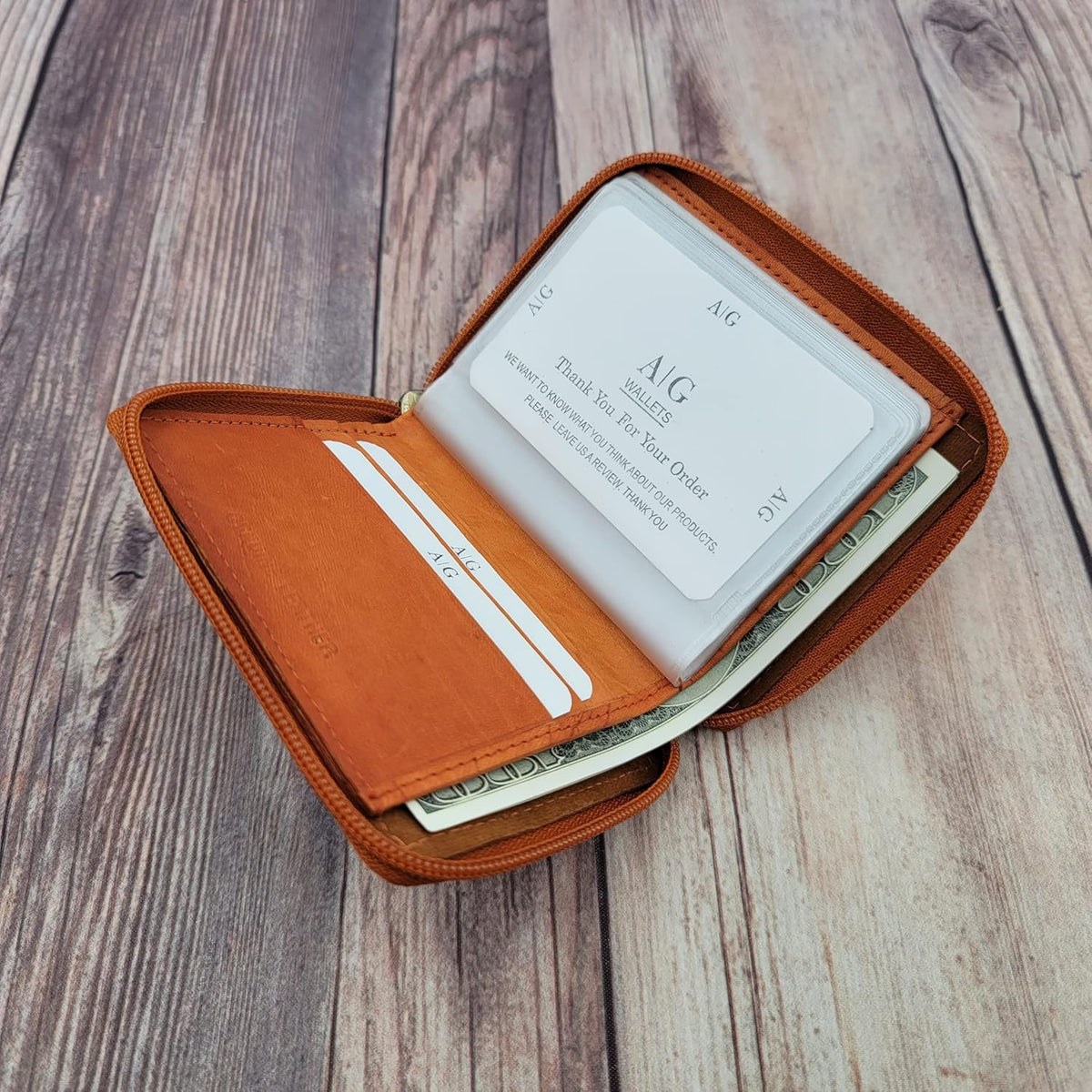 ag wallets AG Wallets Mens Zip Around Leather Wallet with Inserts (Marmalade Tan)