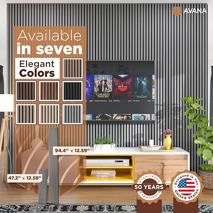 Avana Acoustic Wood Wall Panels – 94.4 x 12.6 Inch Gray Oak Acoustic Panels 4