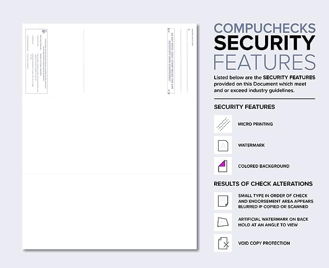 Compuchecks Check on Top Blank Check Paper - 2500 Pack, Quick-Books & Laser Printer Compatible - Security Business Checks with Voucher - 8.5" x 11" Blue/Green Prismatic