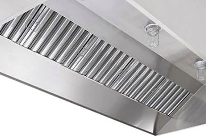 Commercial Kitchen Restaurant Duty Exhaust Hood, Wall Canopy Stainless Steel Exhaust Hood with Baffle Hood Filters, High Temperature Light Fixtures, and 16” Round Exhaust Riser (10" Long Hood)