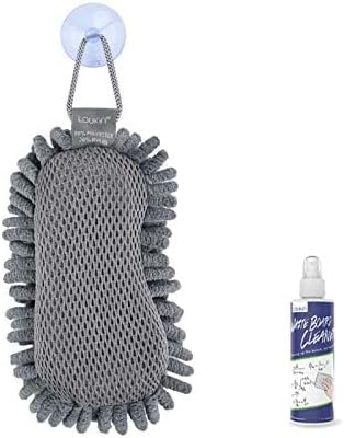 loukin Shag Dry Erase Eraser (3.4 Fl Oz Whiteboard Cleaner Included), Whiteboard Eraser with Suction Cup, Microfiber, Washable, for Classroom, Home and Office Use, Grey