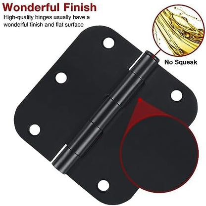Rounded Door Hinges 3-1/2" x 3.5 Inch, 5/8 Radius, Matte Black 3 ½" 36 Pack No