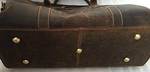 KomalC 24 Inch Leather Duffel Bags for Men and Women Travel Overnight Weekend Leather Bags Sports Gym Duffle for Men (Brown Distressed Tan)