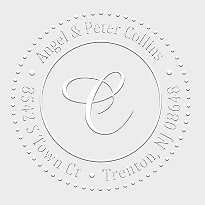 Custom Monogram Address Embosser - Personalized Round Seal with 50 Gold Seal Labels - Style EM025