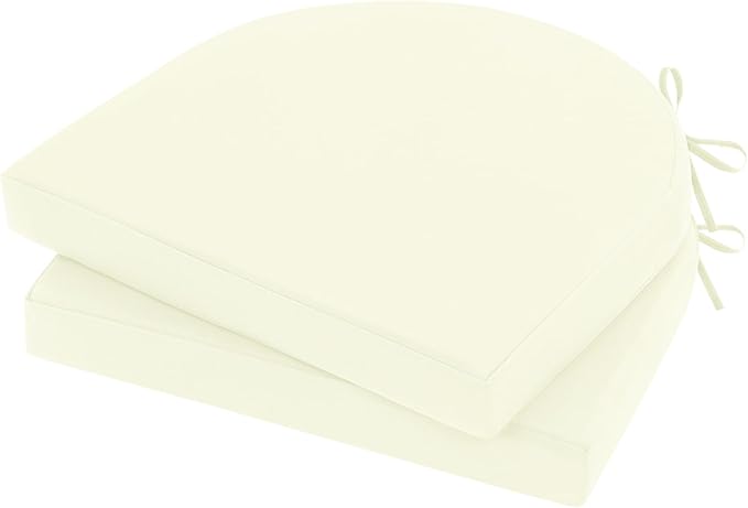 Topotdor Outdoor Chair Cushions Set of 2, 17"x16"x2" Waterproof Patio Chair Cushions for Outdoor Furniture, Round Corner Outdoor Seat Cushions Color Fastness Chair Pads with Ties, Cream