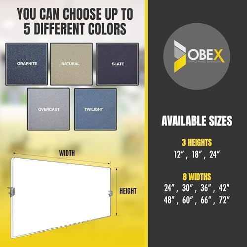 OBEX Acoustic Mounted Screen Privacy Panel Table Top Separator, Sound Blocking Desk Divider (Twilight, 18" X 42")