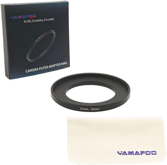 YAMAFOO 37mm to 52mm Step-Up Ring/Step Down Rings Filter Adapter for All Brands UV ND CPL Metal Ring Step-Up Rings Adapter Filter,Black (37-52)