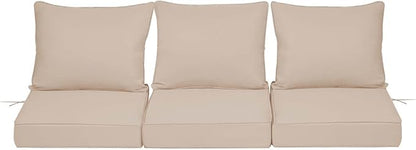 Outdoor Chair Cushions 3 Set,24 x 24 x 5IN, Patio Deep Seat Cushion for Patio Furniture, Waterproof & Fade Resistant Thick Deep Seating Pads for Outside Wicker Ratten Chair Sofa Couch,Khaki
