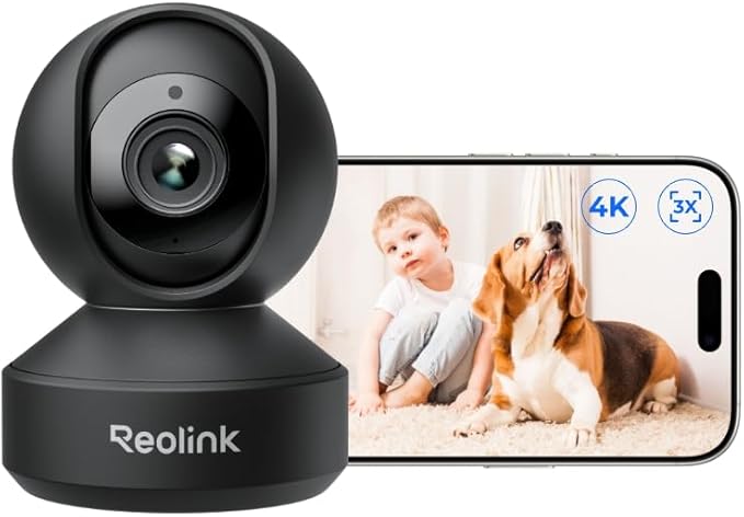 REOLINK Smart 4K UHD Pan & Tilt Dual-Band Wi-Fi 6 Indoor Security Camera with 3X Optical Zoom, Auto-Tracking, People/Pet Detection, Crying Sound Detection, Privacy Mode, Bluetooth Setup, E1 Zoom-Black