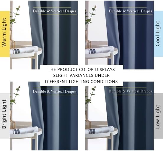 NICETOWN Room Darkening Curtains 108 inch Length - Grommet Thermal Insulated Window Treatments Solid Panels for Living Room/Bedroom/Villa, Stone Blue, W52 x L108, 1 Pair