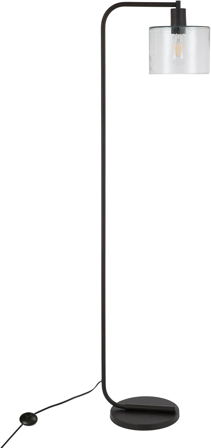 Cadmus 57" Tall Floor Lamp with Glass Shade in Blackened Bronze/Seeded