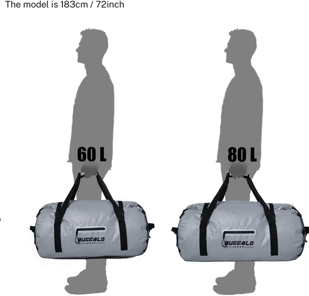 Buffalo Gear Waterproof Duffle Bag 40L 60L 80L Roll-top Dry Bag Heavy Duty Waterproof Duffel Travel Bag for Kayaking Rafting Boating Fishing Camping