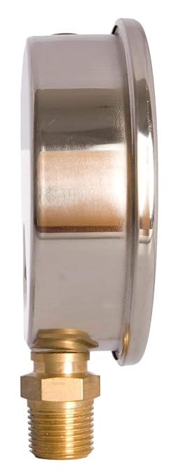 4" Oil Filled Pressure Gauge - Stainless Steel Case, Brass, 1/2" NPT, Lower Mount Connection, 0-600PSI