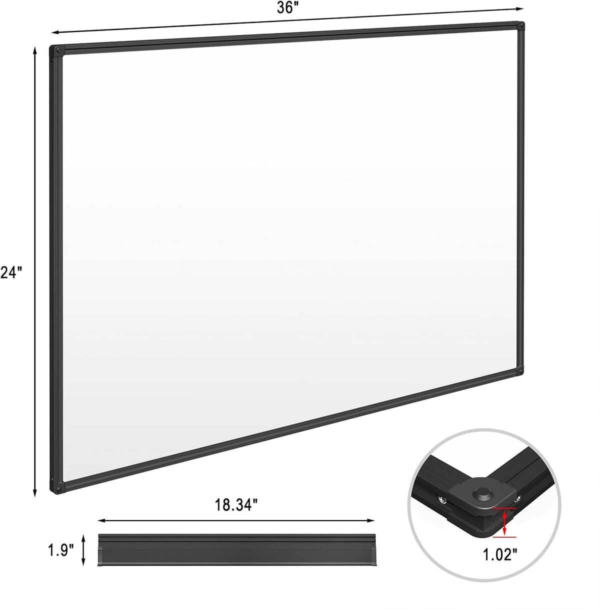 Magnetic Dry Erase Whiteboard 36 x 24 Inch - Small White Board, Black Aluminum Frame Wall-Mounted, Magnetic Eraser, 2 Pen, Detachable Marker Tray, 6 Magnets for Office, School